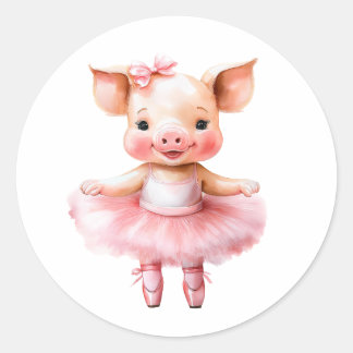 Cute little pig ballerina dancing ballet classic round sticker