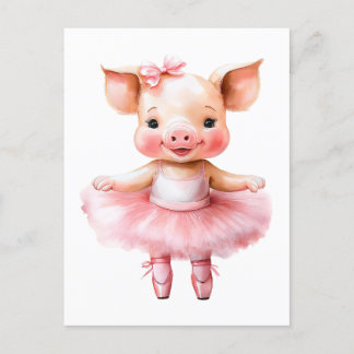 Cute little pig ballerina dancing ballet holiday postcard