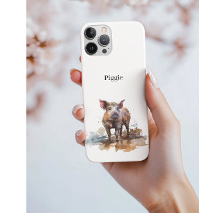 Cute little pig playing in the mud watercolor iPhone 11 case