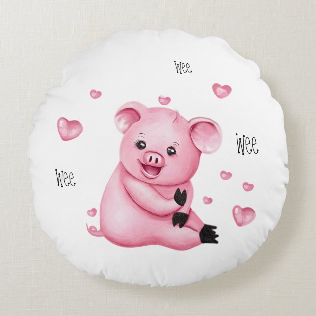 Cute little pig round cushion (Front)