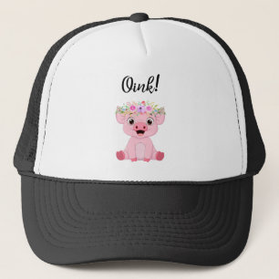 Cute Little Pig with a Floral Crown Trucker Hat