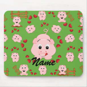 Cute Little Piggies and Hearts Pattern Print Mouse Mat