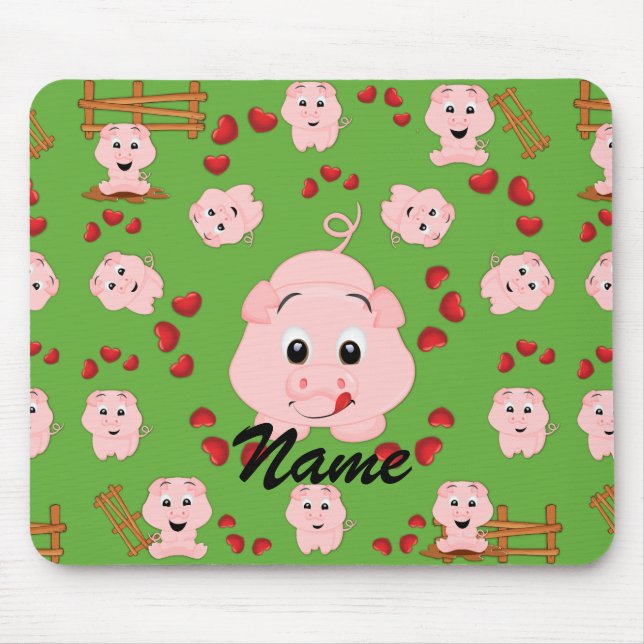 Cute Little Piggies and Hearts Pattern Print Mouse Mat (Front)