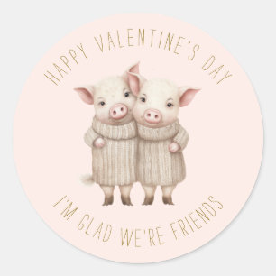 Cute Little Piggies Pink Valentine's Day Classic Round Sticker