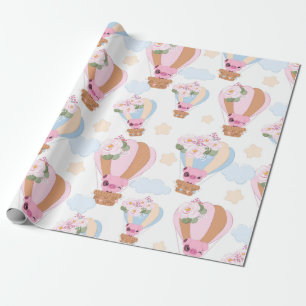 Cute Little Piggy Balloon Ride Wrapping Paper