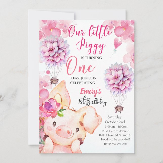 Cute little Piggy Birthday Invitation (Front)