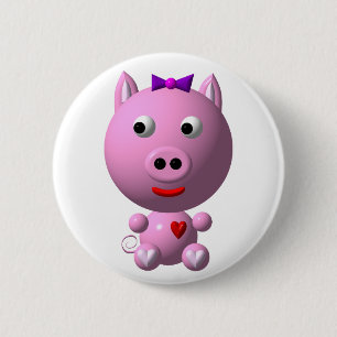 Cute little piggy with hearts and bow! 6 cm round badge