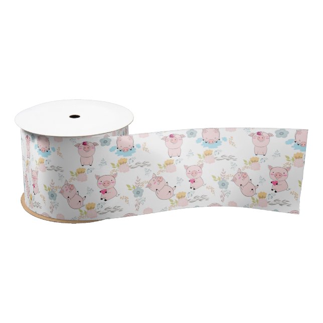 Cute Little Pigs Satin Ribbon (Spool)