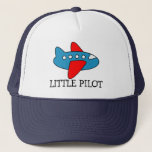Cute little pilot aeroplane trucker hat for kids<br><div class="desc">Cute little pilot aeroplane trucker hat for kids. Funny aviation theme gift idea for boys. Plane illustration. Vector airliner aircraft design for children. Personalizable with name or text like; captain,  pilot,  name etc Fun gift idea for birthday party. Make one for son,  grandson,  grandchild,  brother etc.</div>