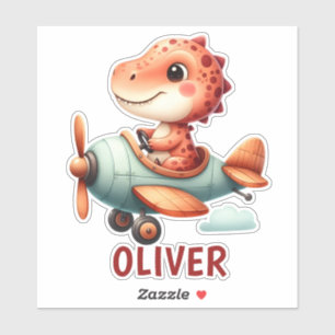Cute Little Pilot Dinosaur Flying Aeroplane