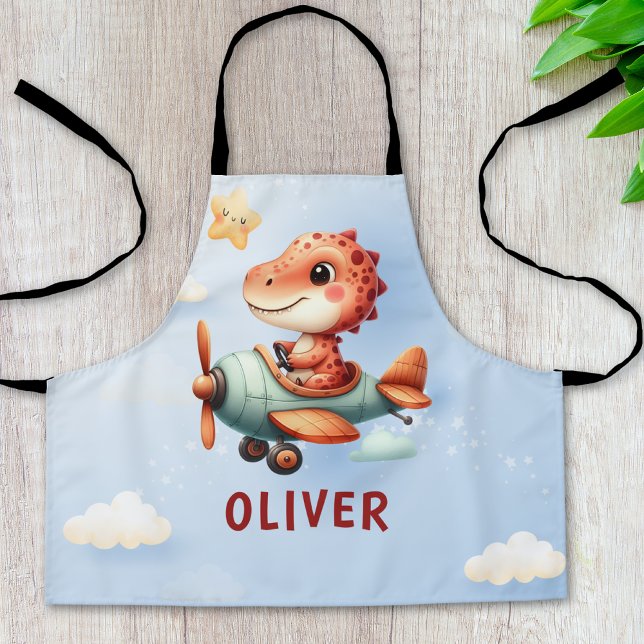 Cute Little Pilot Dinosaur Flying Aeroplane Apron (Creator Uploaded)