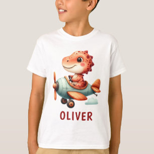 Cute Little Pilot Dinosaur Flying Aeroplane T-Shirt