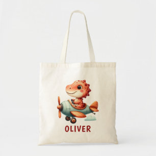 Cute Little Pilot Dinosaur Flying Aeroplane Tote Bag