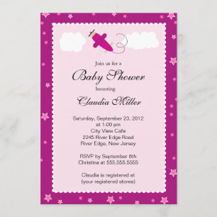 Cute Little Pink Aeroplane Boy Baby Shower Invitation