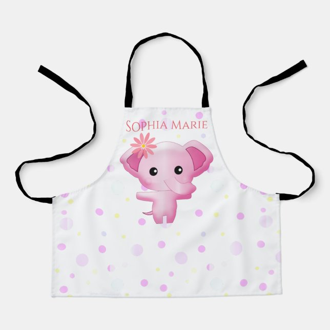 Cute Little Pink Baby Girl Elephant Apron (Front)