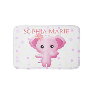 Cute Little Pink Baby Girl Elephant Bath Mat