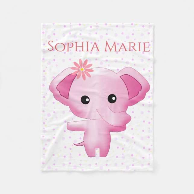 Cute Little Pink Baby Girl Elephant Fleece Blanket (Front)