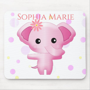 Cute Little Pink Baby Girl Elephant Mouse Mat