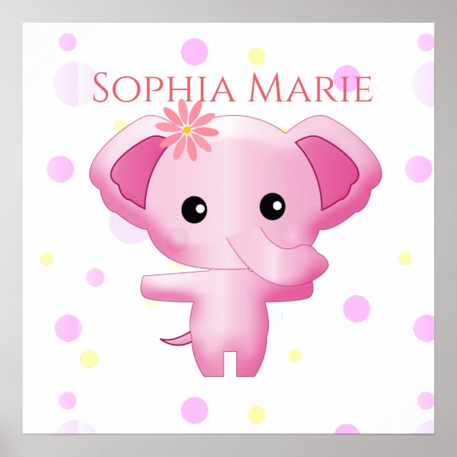 Cute Little Pink Baby Girl Elephant Poster (Front)