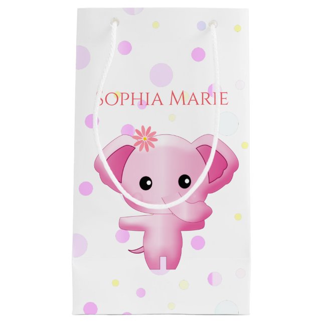 Cute Little Pink Baby Girl Elephant Small Gift Bag (Front)