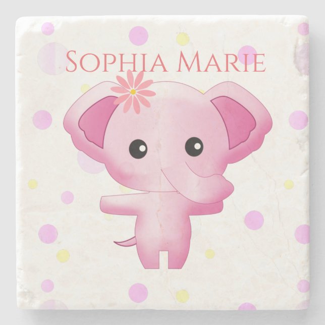 Cute Little Pink Baby Girl Elephant Stone Coaster (Front)