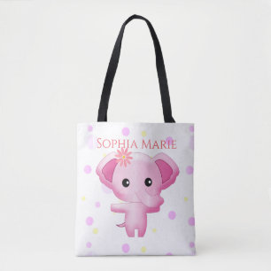 Cute Little Pink Baby Girl Elephant Tote Bag