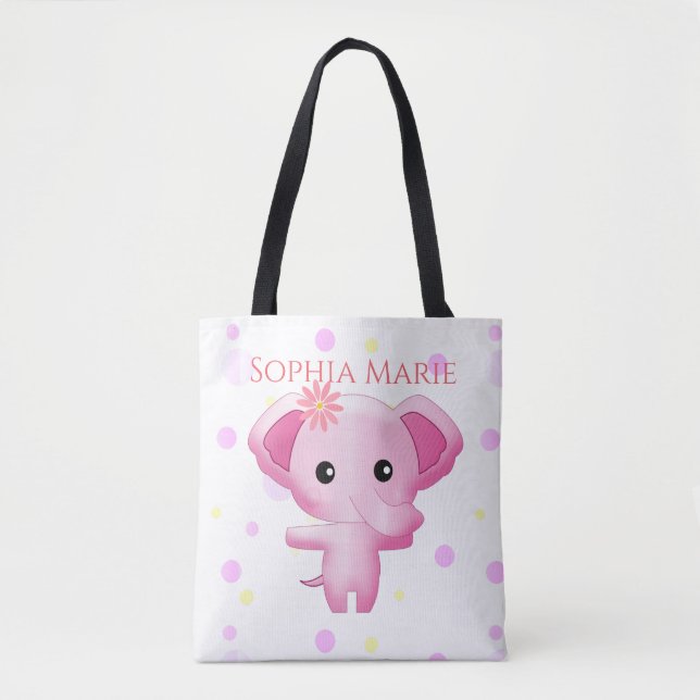 Cute Little Pink Baby Girl Elephant Tote Bag (Front)