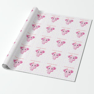 Cute Little Pink Baby Girl Elephant Wrapping Paper