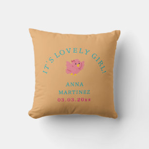 Cute Little Pink Bird Theme Girl Baby Shower Cushion