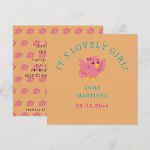 Cute Little Pink Bird Theme Girl Baby Shower Invitation