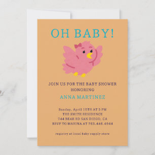 Cute Little Pink Bird Theme Girl Baby Shower  Invitation