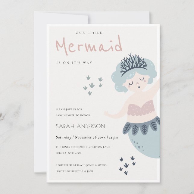CUTE LITTLE PINK BLUE MERMAID BABY SHOWER INVITE (Front)