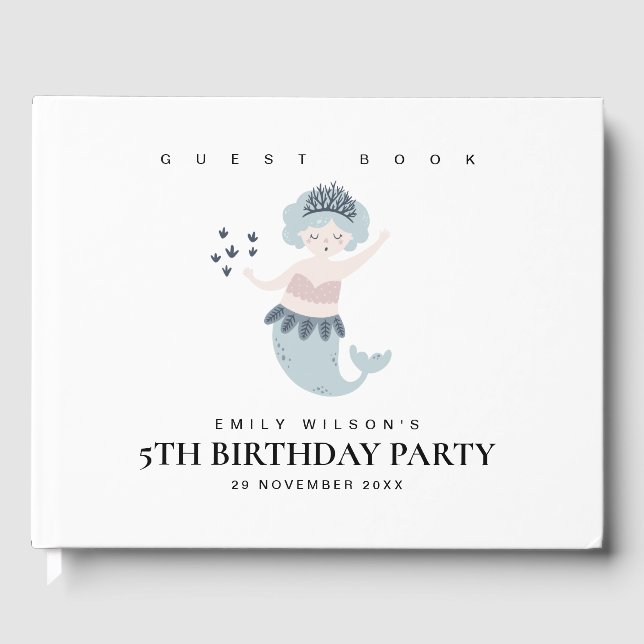 CUTE LITTLE PINK BLUE MERMAID KIDS BIRTHDAY PARTY GUEST BOOK (Front)