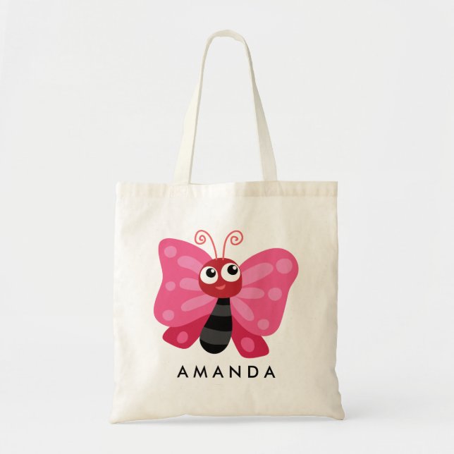 Cute Little Pink Butterfly add your name Tote Bag (Front)