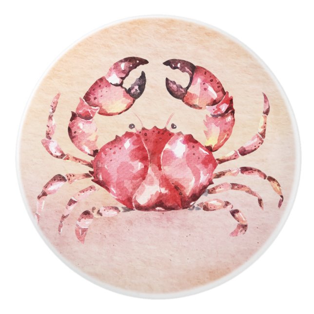 Cute little pink crab dancing across the sand ceramic knob (Front)