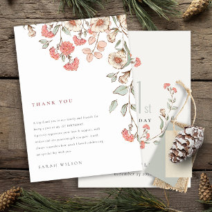 Cute Little Pink Flower Wreath Baby Girl Birthday Thank You Card