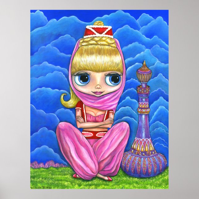 Cute Little Pink Genie Girl & Purple Magic Bottle Poster (Front)