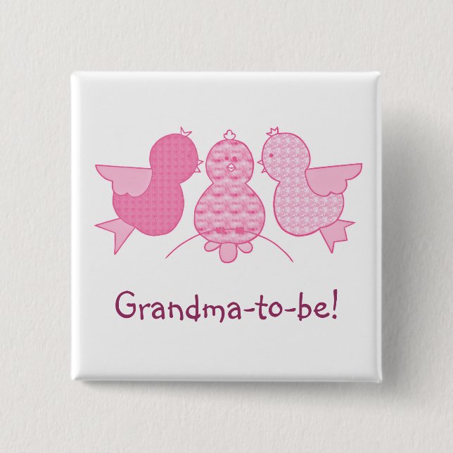 Cute Little Pink Grandma to be,  Birds Baby Shower 15 Cm Square Badge (Front)