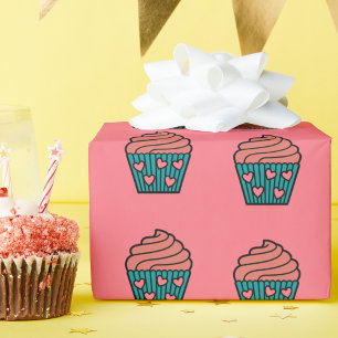 Cute Little Pink Heart Cupcake Girl Gift Birthday  Wrapping Paper