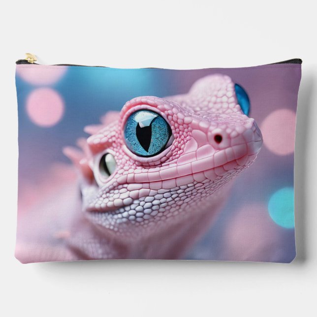 Cute Little Pink Lizard with Big Blue Eyes Accessory Pouch (Front)