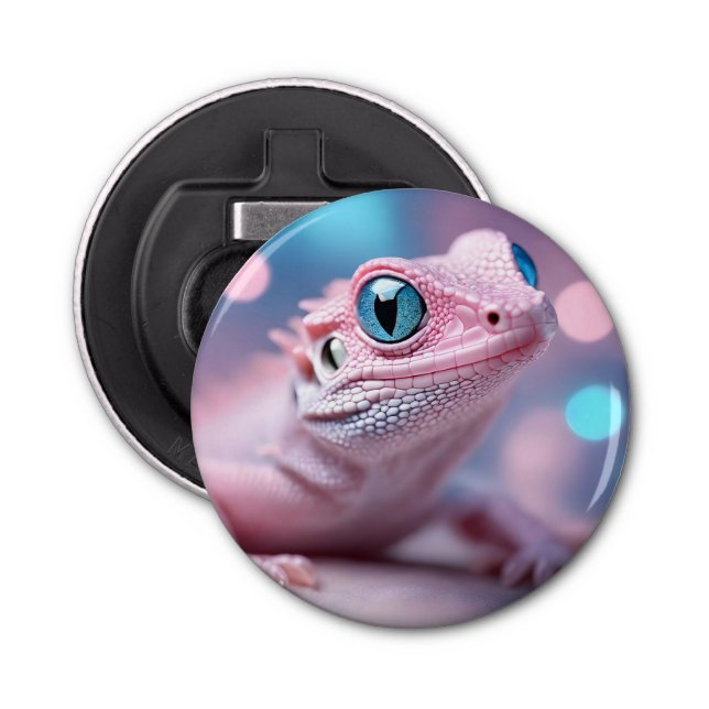 Cute Little Pink Lizard with Big Blue Eyes Bottle Opener (Front)