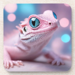 Cute Little Pink Lizard with Big Blue Eyes Coaster