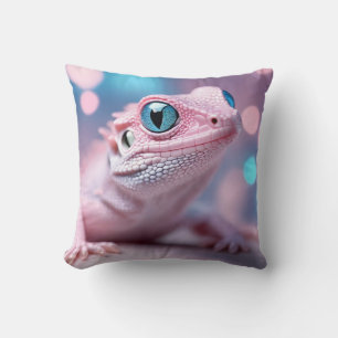 Cute Little Pink Lizard with Big Blue Eyes Cushion
