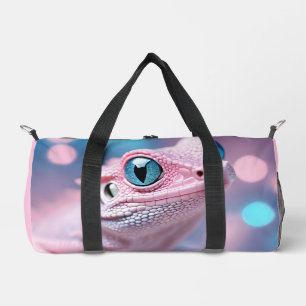 Cute Little Pink Lizard with Big Blue Eyes Duffle Bag