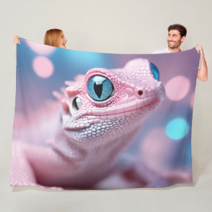 Cute Little Pink Lizard with Big Blue Eyes Fleece Blanket