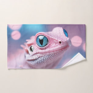 Cute Little Pink Lizard with Big Blue Eyes Hand Towel