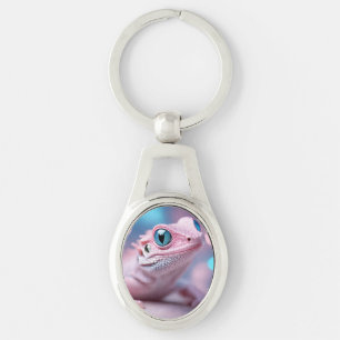 Cute Little Pink Lizard with Big Blue Eyes Key Ring