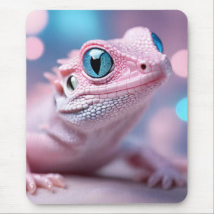 Cute Little Pink Lizard with Big Blue Eyes Mouse Mat