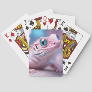 Cute Little Pink Lizard with Big Blue Eyes Playing Cards