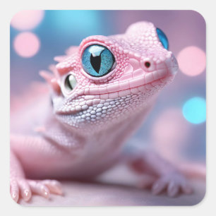 Cute Little Pink Lizard with Big Blue Eyes Square Sticker